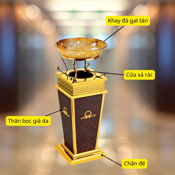 Hình ảnh một số bộ phận thùng rác trang trí sảnh khách sạn giả da