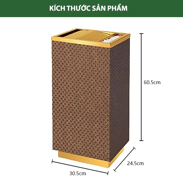 Kích thước thùng rác inox bọc da vân caro