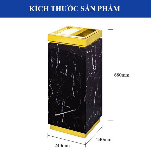 Kích thước thùng rác inox giả đá có gạt tàn
