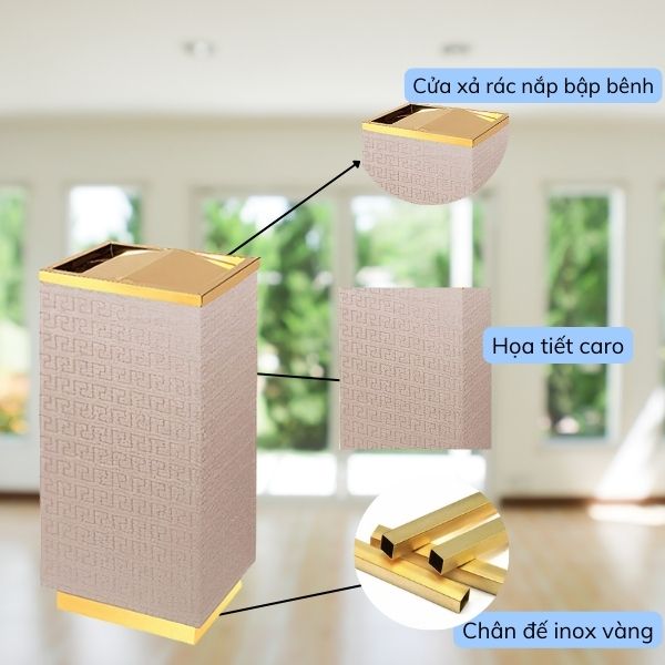 Hình ảnh mô tả chi tiết thùng rác trang trí bọc giả da