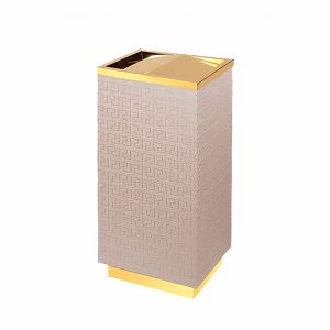 Thùng rác inox vàng bọc giả da Thùng rác inox vàng bọc giả da