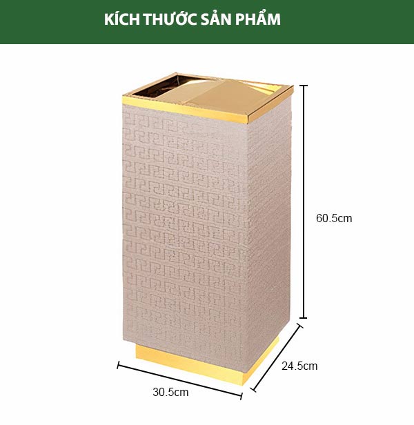 Kích thước Thùng rác inox vàng bọc giả da