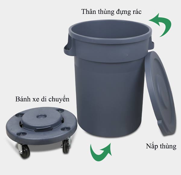 Thùng rác có thể kết hợp với bộ đế có bánh xe giúp di chuyển linh hoạt