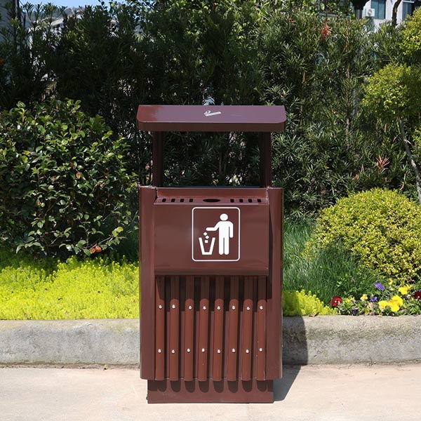 Thùng rác thép phun sơn màu nâu - Thùng rác ngoài trời của Hành Tinh Xanh