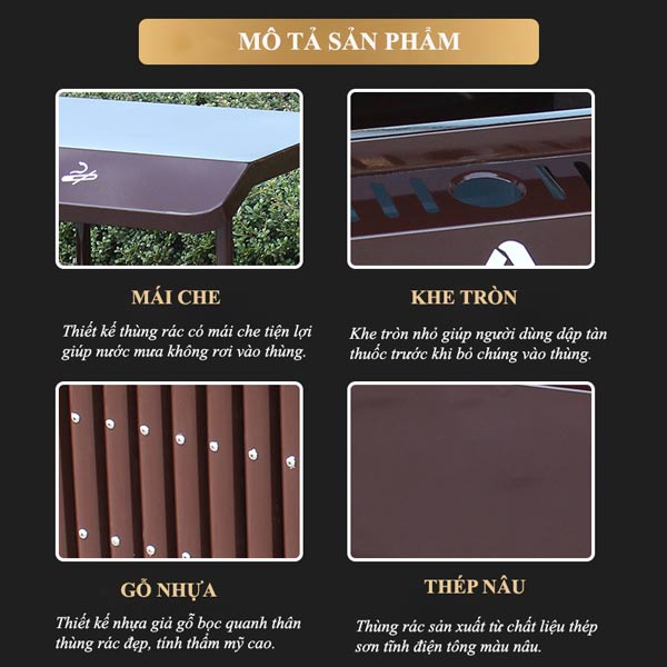 Hình ảnh chi tiết thùng rác thép phun sơn màu nâu