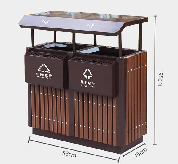 Kích thước thùng rác thép sơn tĩnh điện 2 ngăn