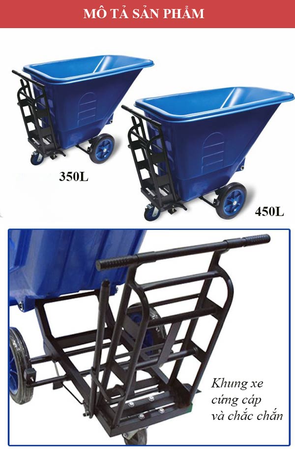 xe gom rác đẩy tay bằng nhựa có hệ thống hỗ trợ người sử dụng đổ rác