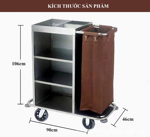 Kích thước xe làm vệ sinh buồng phòng 1 túi vải