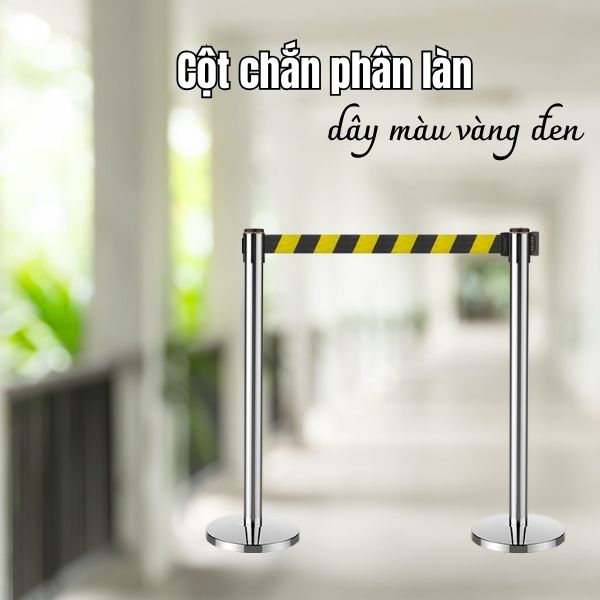 Cột chắn phân làn dây rút màu vàng đen được làm từ inox cao cấp bền bỉ, chống gỉ sét tốt