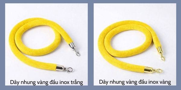 Dây nhung vàng đầu inox trắng và dây nhung vàng đầu inox vàng
