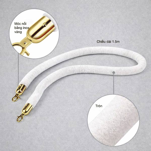 Dây nhung màu trắng khóa inox vàng có độ dài 1.5m