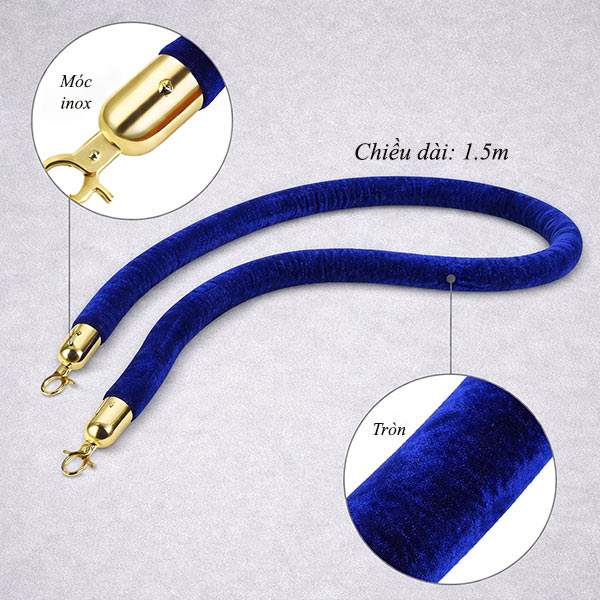 Kích thước dây nhung màu xanh biển cho cột chắn dài 1m5