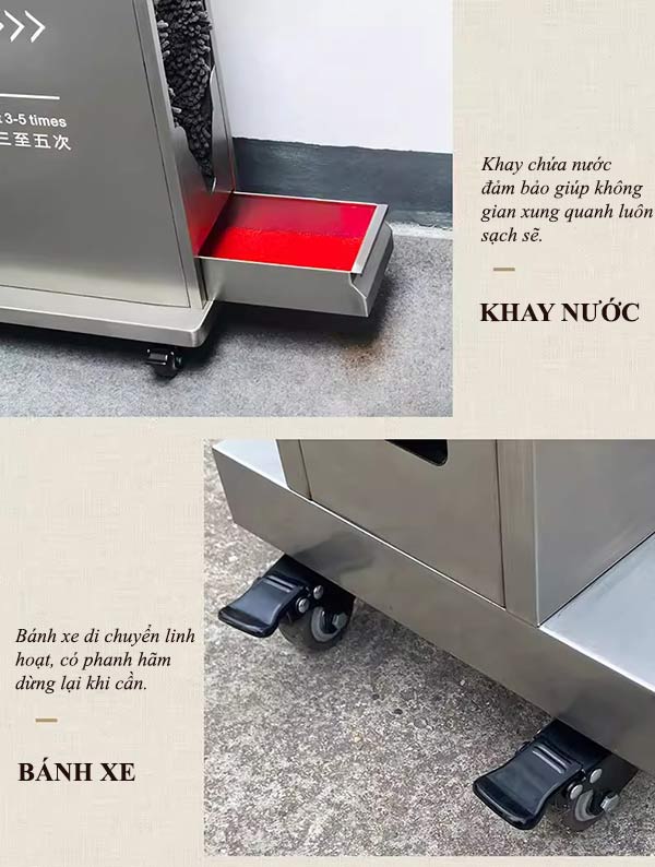 Bánh xe di chuyển linh hoặt, có khóa cứng bánh an toàn