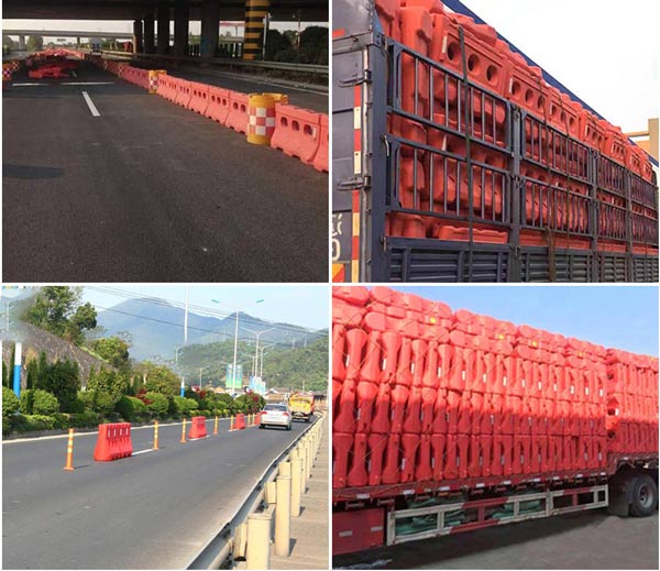 Dải phân làn đổ nước di động 120l khi ứng dụng vào thực tế