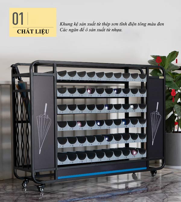 Giá để ô dù thép sơn tĩnh điện 60 ngăn có chất liệu bền bỉ, chống gỉ sét tốt