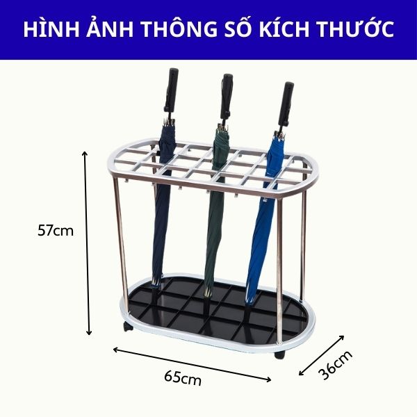 Kích thước kệ treo ô dù khung inox 21 ô