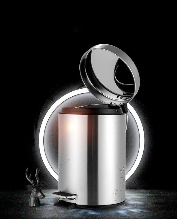 Thùng rác tròn đạp chân mở nắp có chất liệu inox 304 chống gỉ sét tốt, dễ lau chùi
