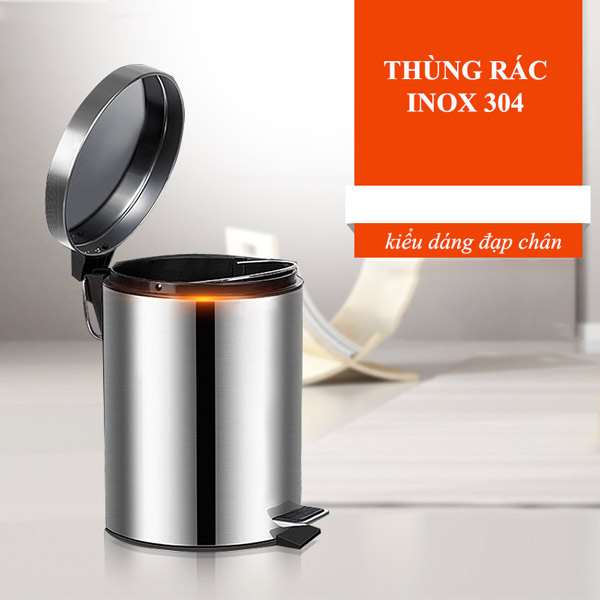 Thùng rác inox 304 đạp chân tròn 12l của Hành Tinh Xanh