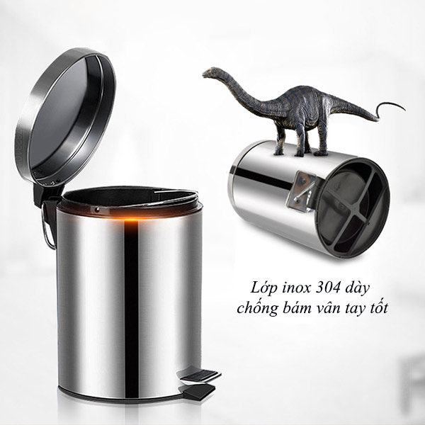 Thùng rác inox đạp chân mở nắp 12L bền bỉ, chống va đập tốt, dễ dàng vệ sinh