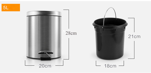 Kích thước thùng rác inox 304 đạp chân tròn 5L
