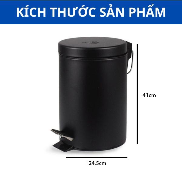Kích thước thùng rác sơn đen đẹp chân tròn 12l