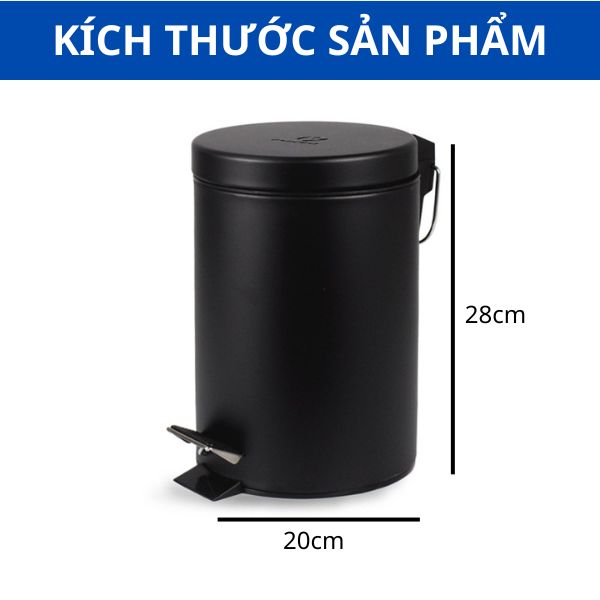 Kích thước thùng rác sơn đen đẹp chân tròn 5l