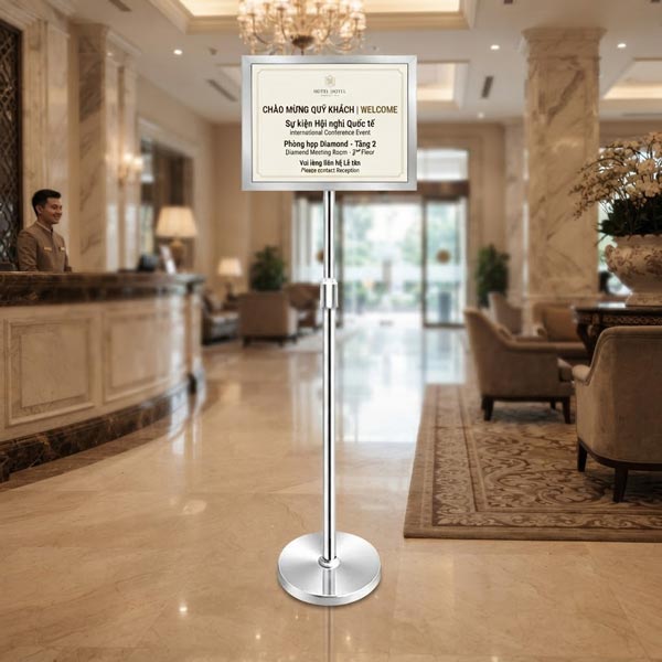 Bảng thông tin bằng inox trắng nâng hạ A3