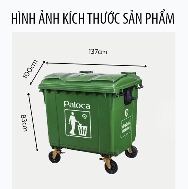 Thùng rác nhựa HDPE 1100L màu xanh lá