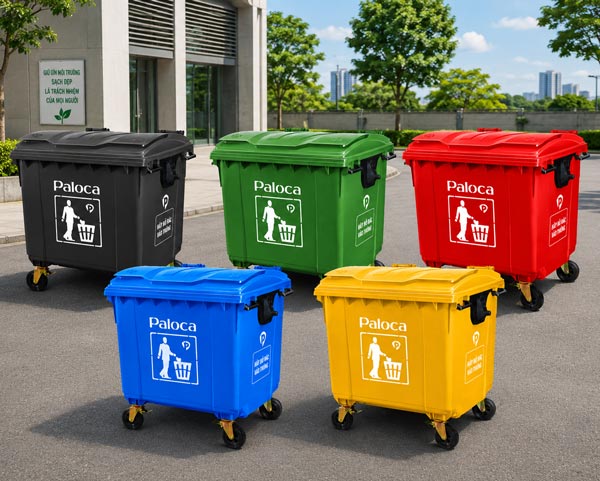 Thùng rác nhựa 1100 lít đa dạng màu sắc