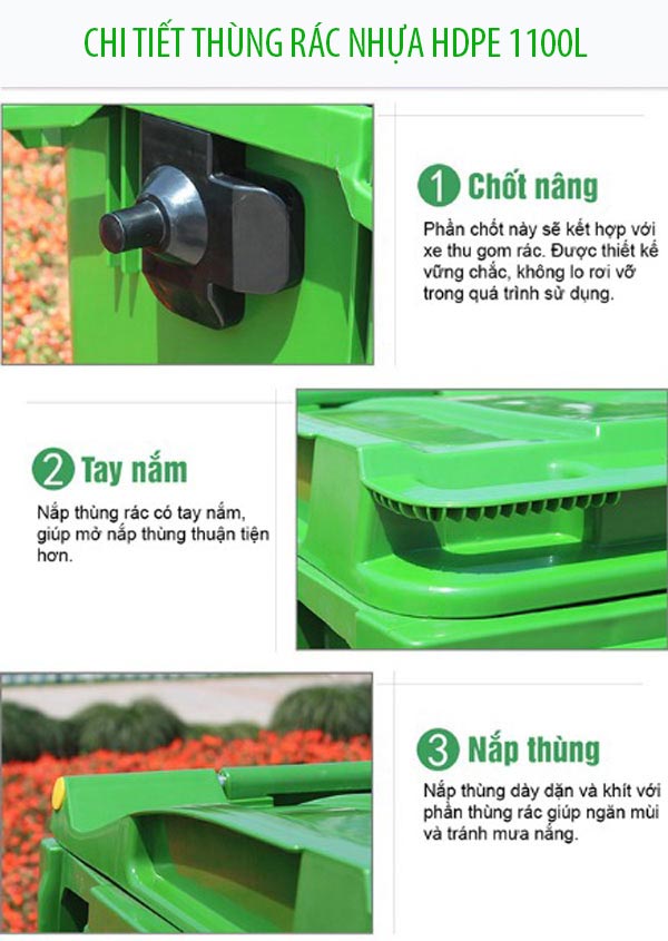 Thùng rác nhựa HDPE 1100L màu xanh lá
