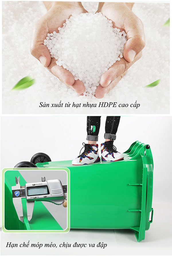 Thùng rác công nghiệp 360 lít Paloca được làm từ nhựa HDPE cao cấp đem lại độ bền bỉ cao