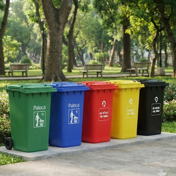 Thùng rác công nghiệp 360 lít Paloca đa dạng màu sắc lựa chọn