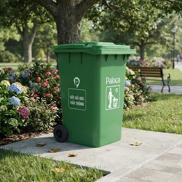 Thùng rác nhựa hdpe 360l màu xanh lá Paloca