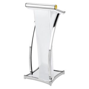 Bục phát biểu sơn trắng viền inox trắng