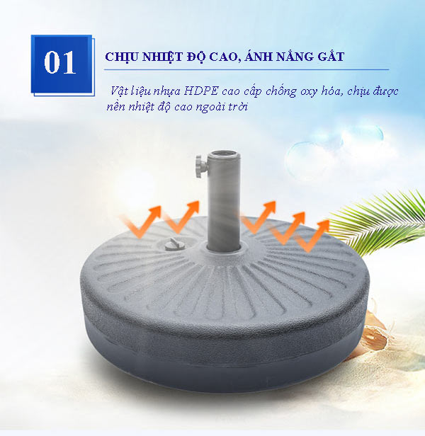 Chất liệu nhựa cao cấp có thể chịu ánh nắng, nhiệt độ cao ngoài trời