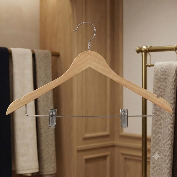 Móc treo quần áo bằng gỗ có kẹp bền bỉ, đẹp mắt