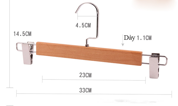 Kích thước móc treo quần áo có kẹp inox