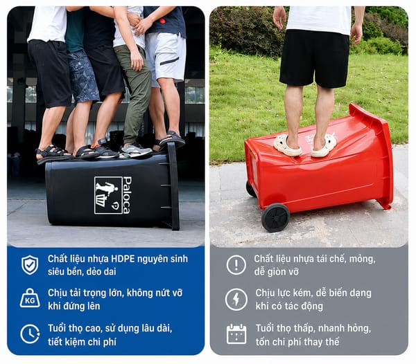 Bảng so sánh thùng rác nhựa tái chế và nguyên sinh