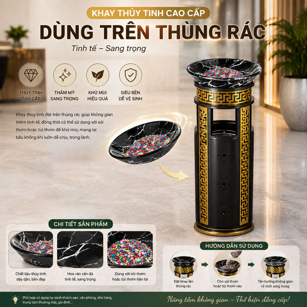 Khay thủy tinh trang trí thùng rác
