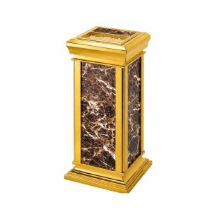 Thùng rác inox trụ vuông ốp đá đỏ có gạt tàn Thùng rác inox trụ vuông ốp đá đỏ có gạt tàn